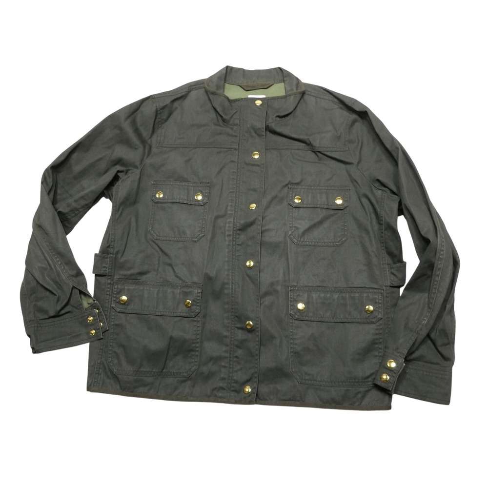 J.CREW Jacket Womens 3X Green Canvas Military Pockets Lightweight Field